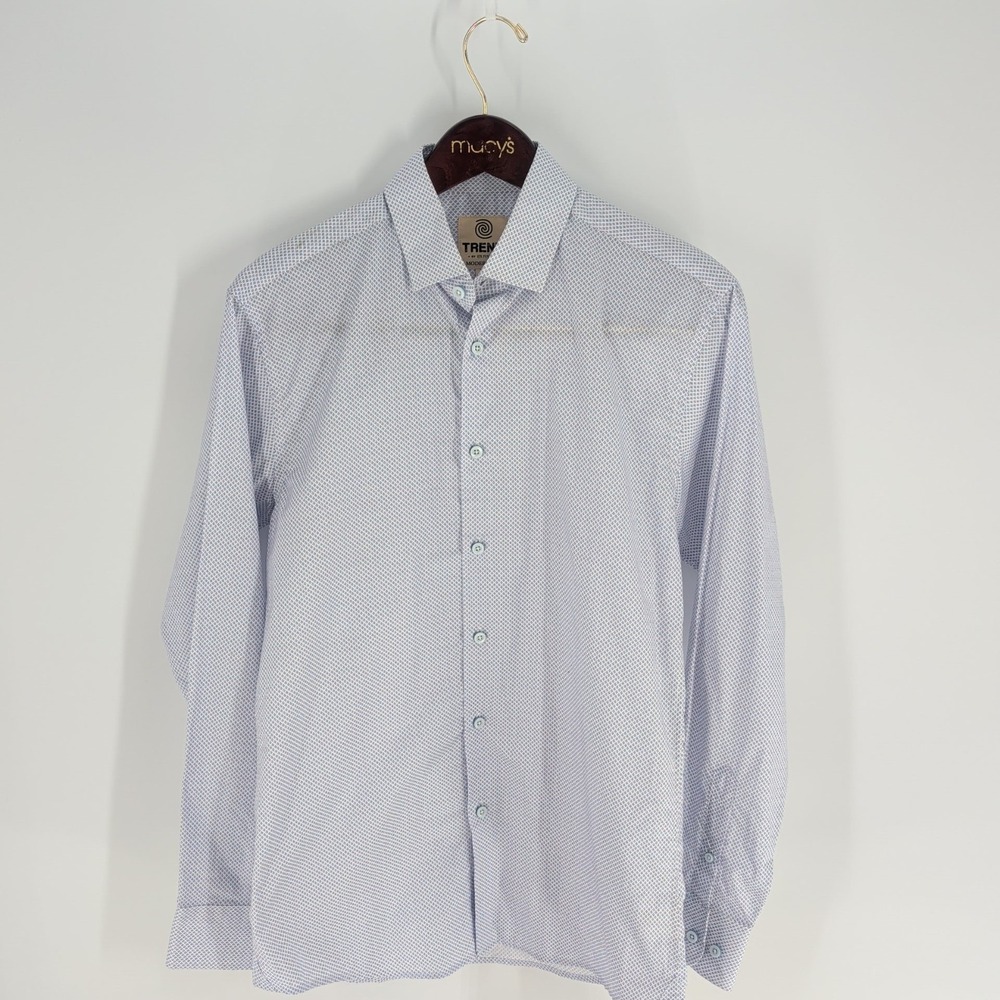 Trend Micro-Diamond Print Long‎ Sleeve Modern Fit Button Up Shirt Blue Size M